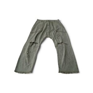 POL‎ Distressed Drop Crotch Jeans Washed Boho Western Chic Frayed Wide Leg Large